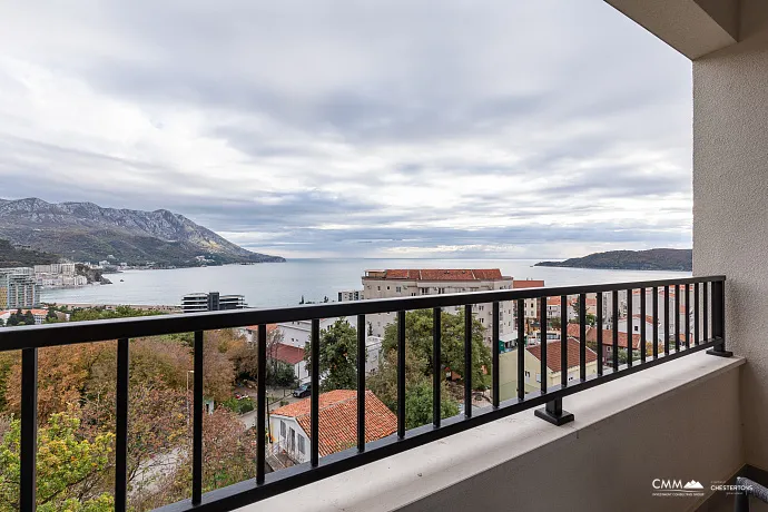 Luxury Two-Bedroom Apartment in Bečići – Panoramic Sea View of Sveti Stefan