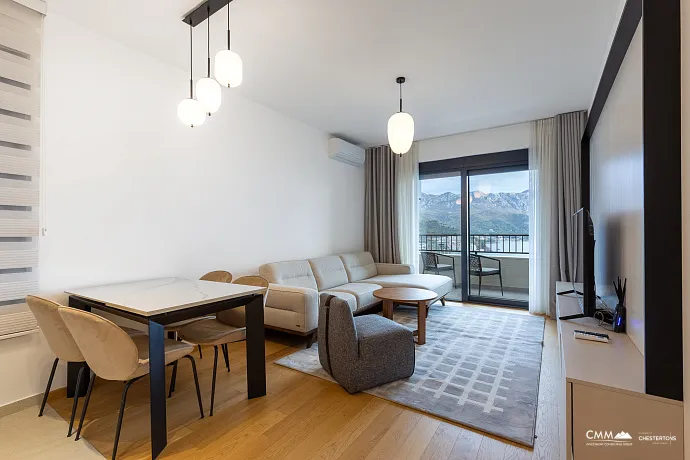 Luxury Two-Bedroom Apartment in Bečići – Panoramic Sea View of Sveti Stefan