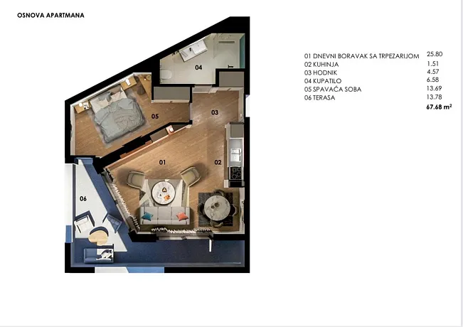 An exquisite apartment with an area of 69 m² in Becici