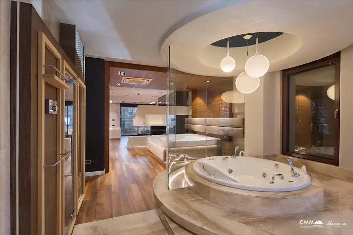 Super luxurious three-story triplex apartment with a jacuzzi and sauna