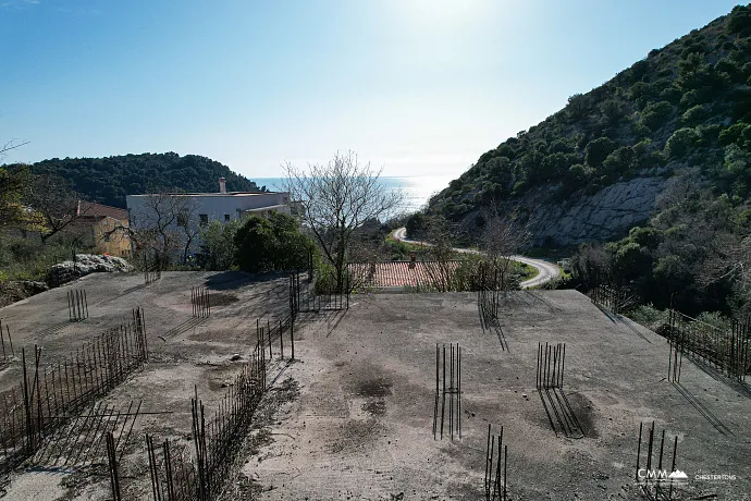 Investment Plot with Approved Project and Foundation in Petrovac with Sea View