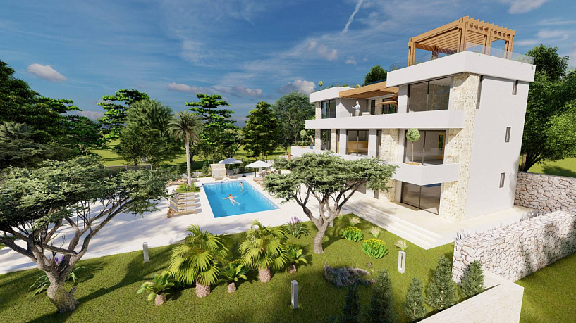 Luxurious three-storey villa with a large yard