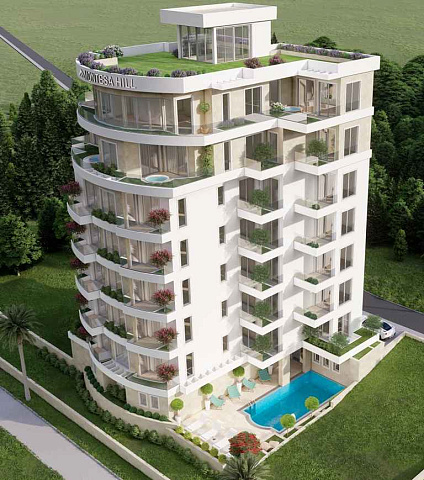 Apartments in new complex with pool and spa in Becici