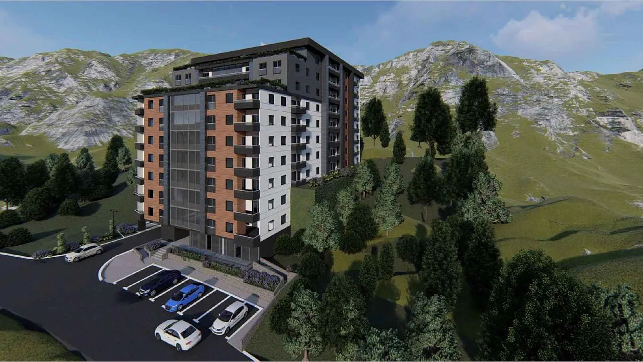 Two-bedroom apartment in Becici with sea view under construction