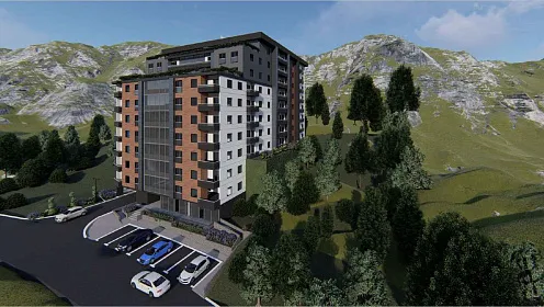 Two-bedroom apartment in Becici with sea view under construction