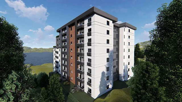 Two-bedroom apartment in Becici with sea view under construction